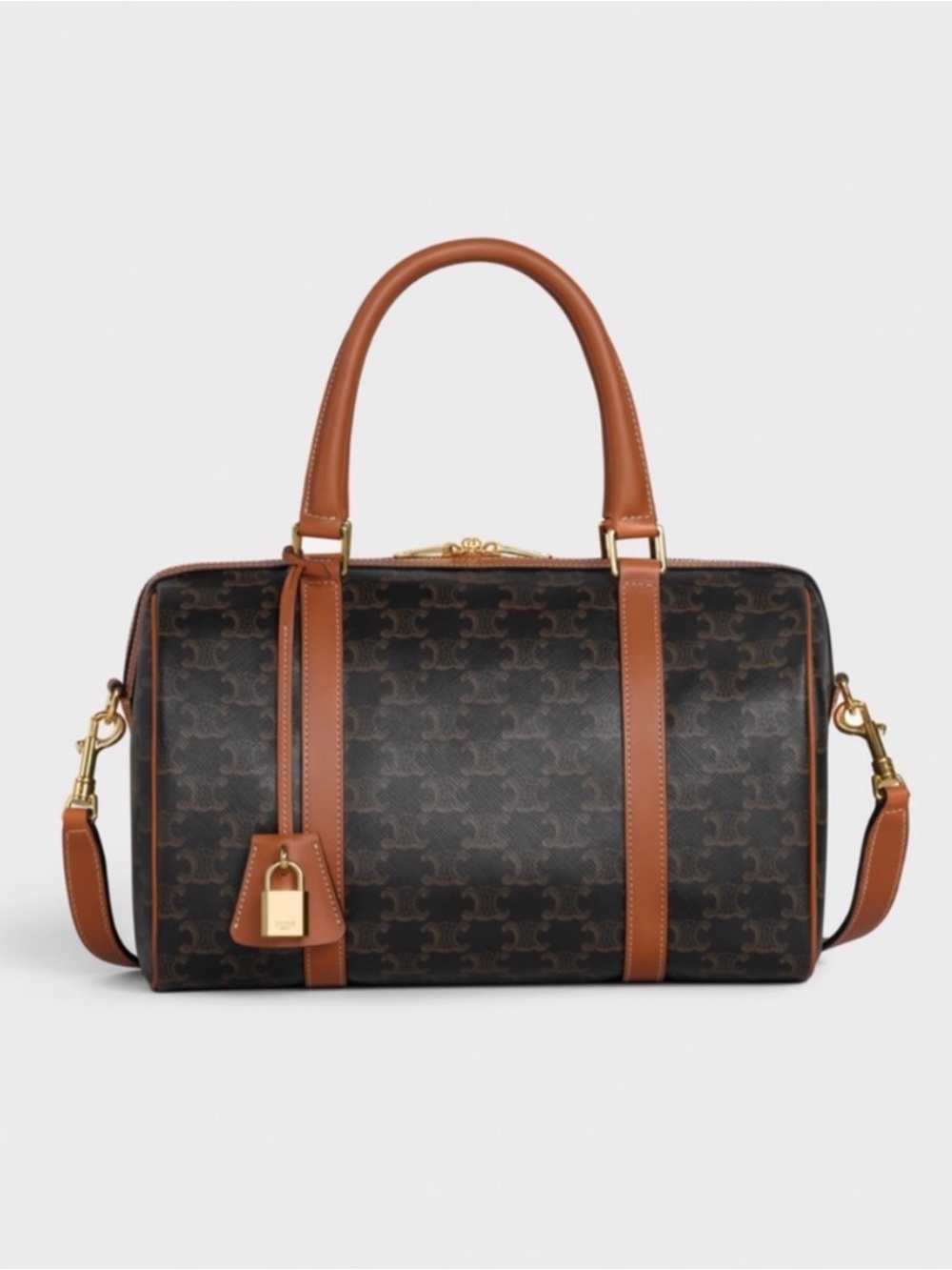 Celine Brown Canvas Duffel with Tan Leather Trim